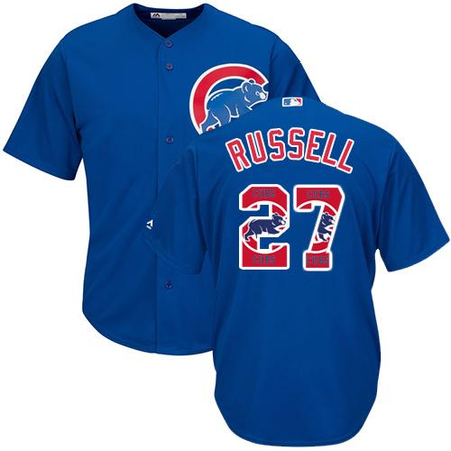 Cubs #27 Addison Russell Blue Team Logo Fashion Stitched MLB Jersey - Click Image to Close